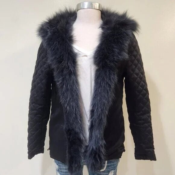 💥STUNNING!💥SAM. VTG 100% SILVER FOX FUR HOOD/PARTiAL LINING/TRIM BLACK PARKA - Picture 12 of 16